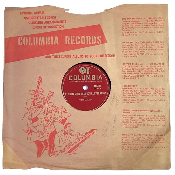 Toni Arden 78 RPM - I Forgot More Than You'll Ever Know / Anymore - Columbia E+ - Picture 1 of 2